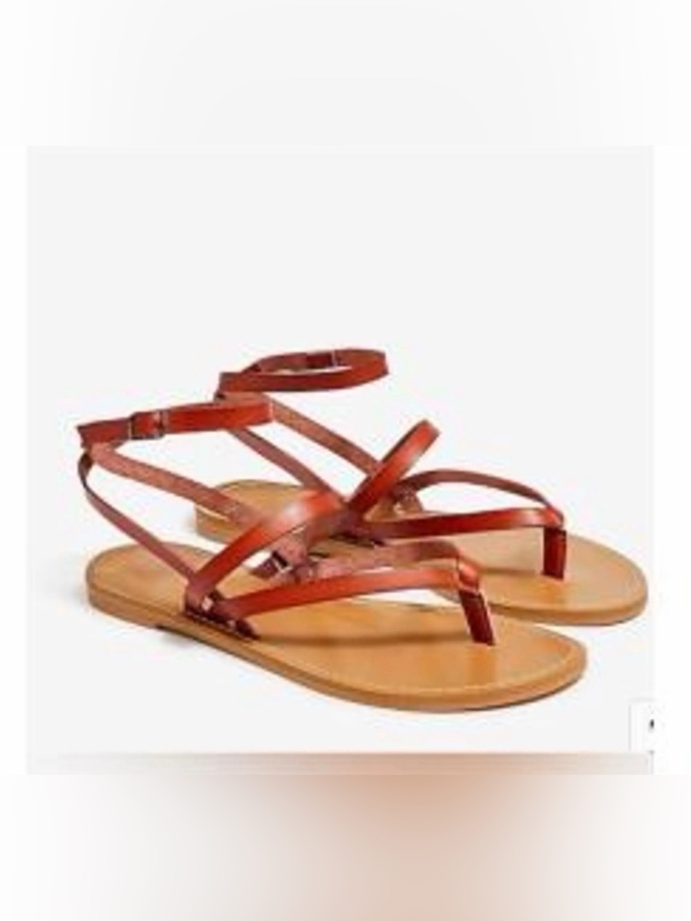 J. Crew brown Cognac Leather Strappy Ankle Sandals flip flops summer shoes